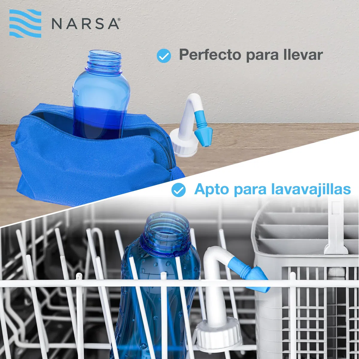 NARSA Set de lavado nasal con 30x sal lavado nasal · Para Aliviar la Congestión Nasal Causada por las Alergias, Infecciones, Polen y Impurezas