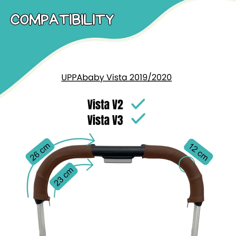 PROTEC TIF | Fundas de manillar en polipiel marrón oscuro compatibles con UPPAbaby Vista (V2 y V3, 2019-2020) – Manguitos protectores, resistentes y antirrayas