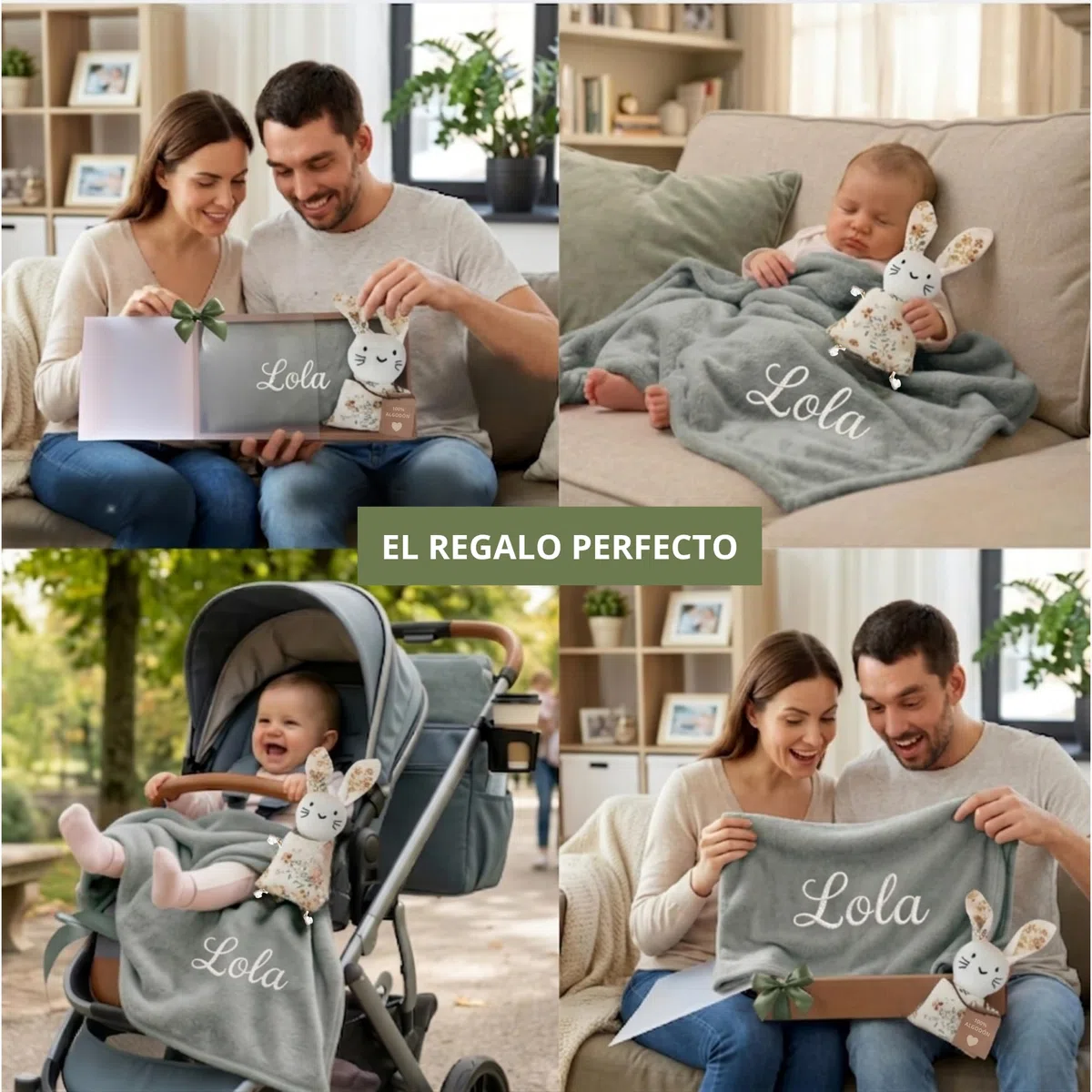 Manta Bebé Verano Personalizada Bordada con Nombre + Doudou 100% Algodón - Pack Regalo Recién Nacido Niño Niña - Set Extrasuave - Ligera Ideal para Verano - 100 x 75cm