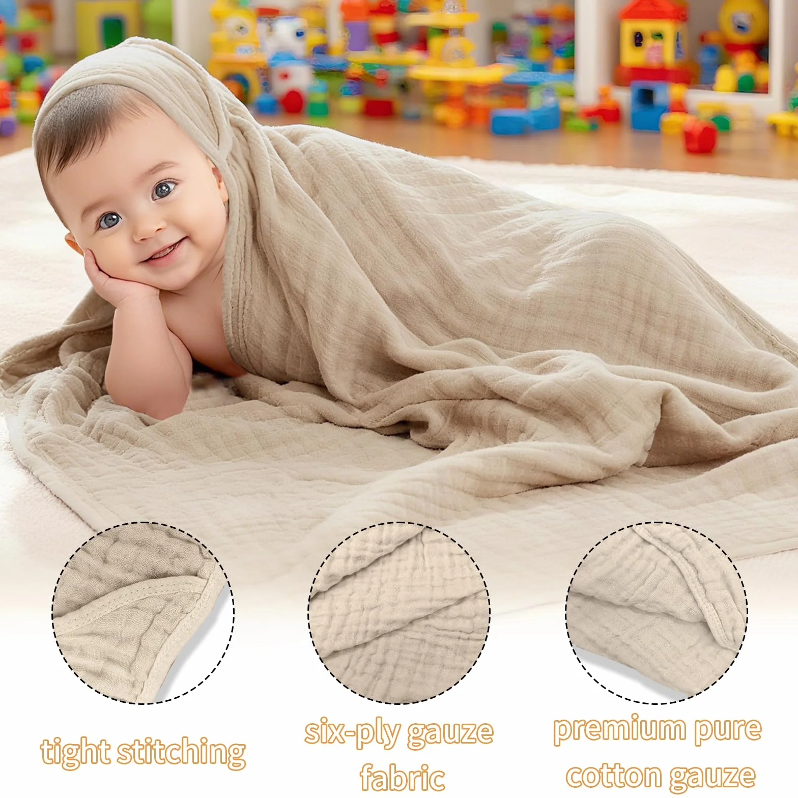 2pcs Toalla de Baño con Capucha Bebe 80x80 cm Capa de Baño Bebe Algodon Muselina Suave y Absorbente Transpirable Albornoz de Algodón para Bebé Regalo para Bebes Recien Nacido Niños