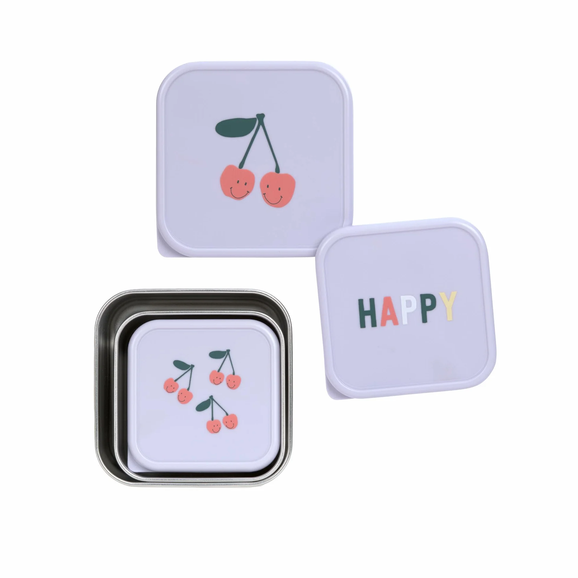 Lässig Snackbox Kids Juego de 3 fiambreras de acero inoxidable/Snackbox Stainless Steel Happy Fruits Cherry
