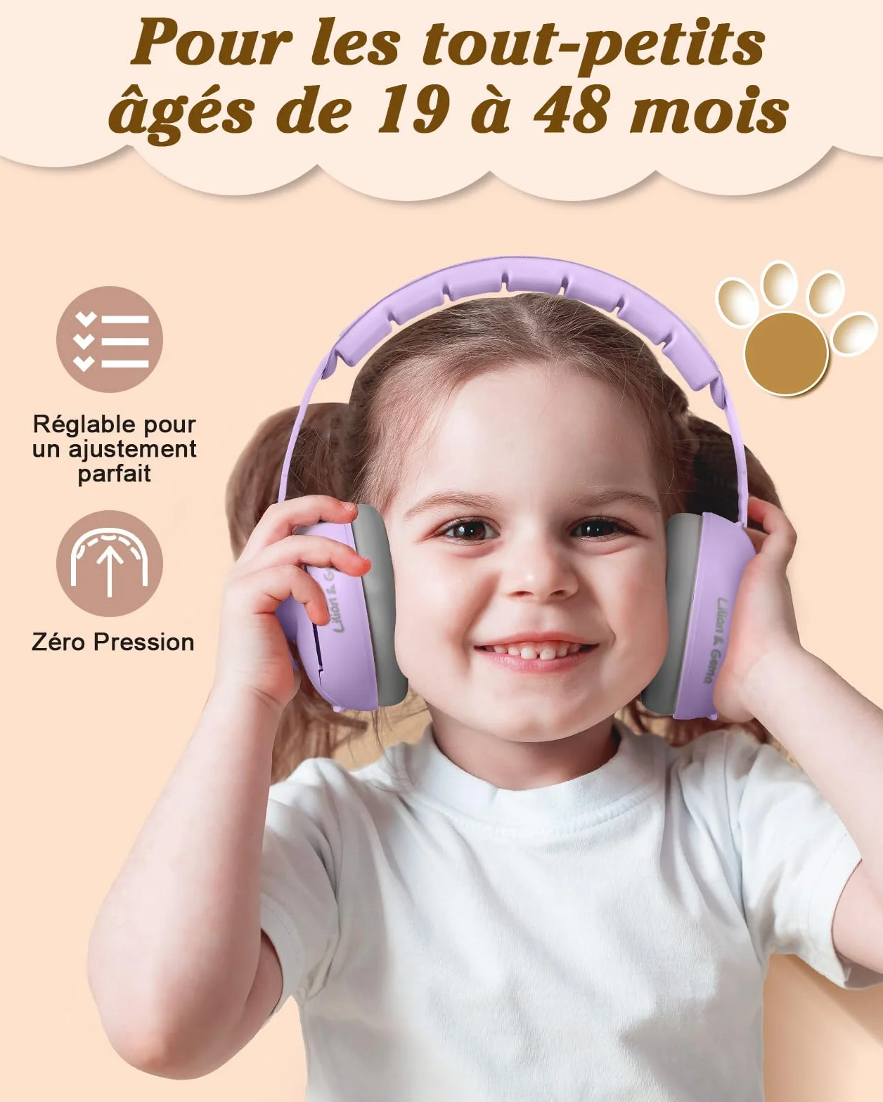 Lilian & Gema 2 en 1 casco antiruido para bebés, casco antiruido, cómodo y ajustable, protección auditiva para niños menores de 48 meses, adecuado para el sueño y las actividades