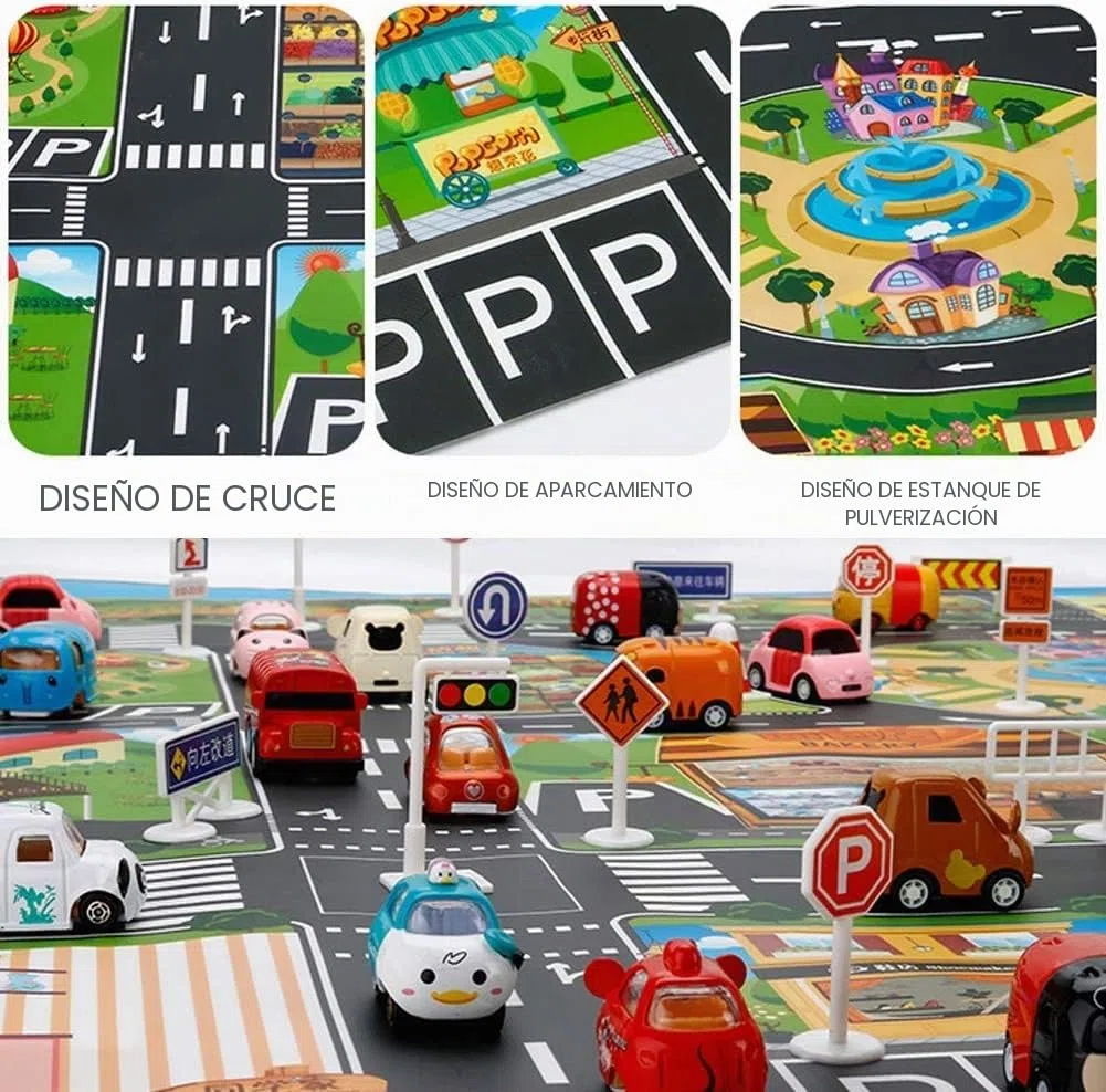 Alfombra de Juguete(39 * 51in/100 * 130cm) Road Playmat Juguete, PVC de plástico para niños, Alfombra Impermeable Ciudad Vida Ideal para Jugar con Coches y Juguetes