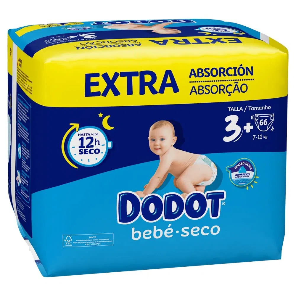 Dodot Bebé Seco Extra - Jumbo Pack Talla 3-66 uds.