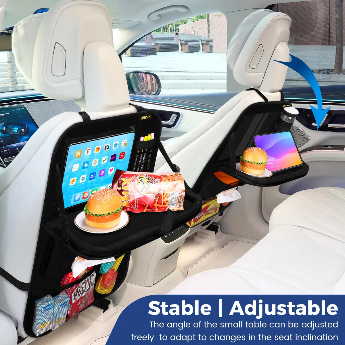 Einesin Organizador Asiento Coche, Organizador Asiento Coche Niños, con Comedor Poseedor Bandeja, Sostenedor de Tablet-Bolsillo