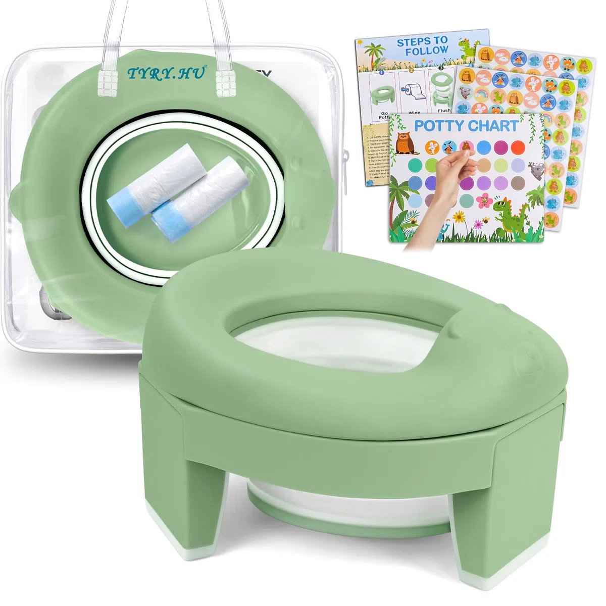 TYRY.HU Asiento Inodoro Plegable para Niños 3 in 1 Orinal Portátil EVA Suave Reductor WC para Bebé con Piezas a Prueba de Salpicaduras Adaptador pare Casa y Viaje (Verde)