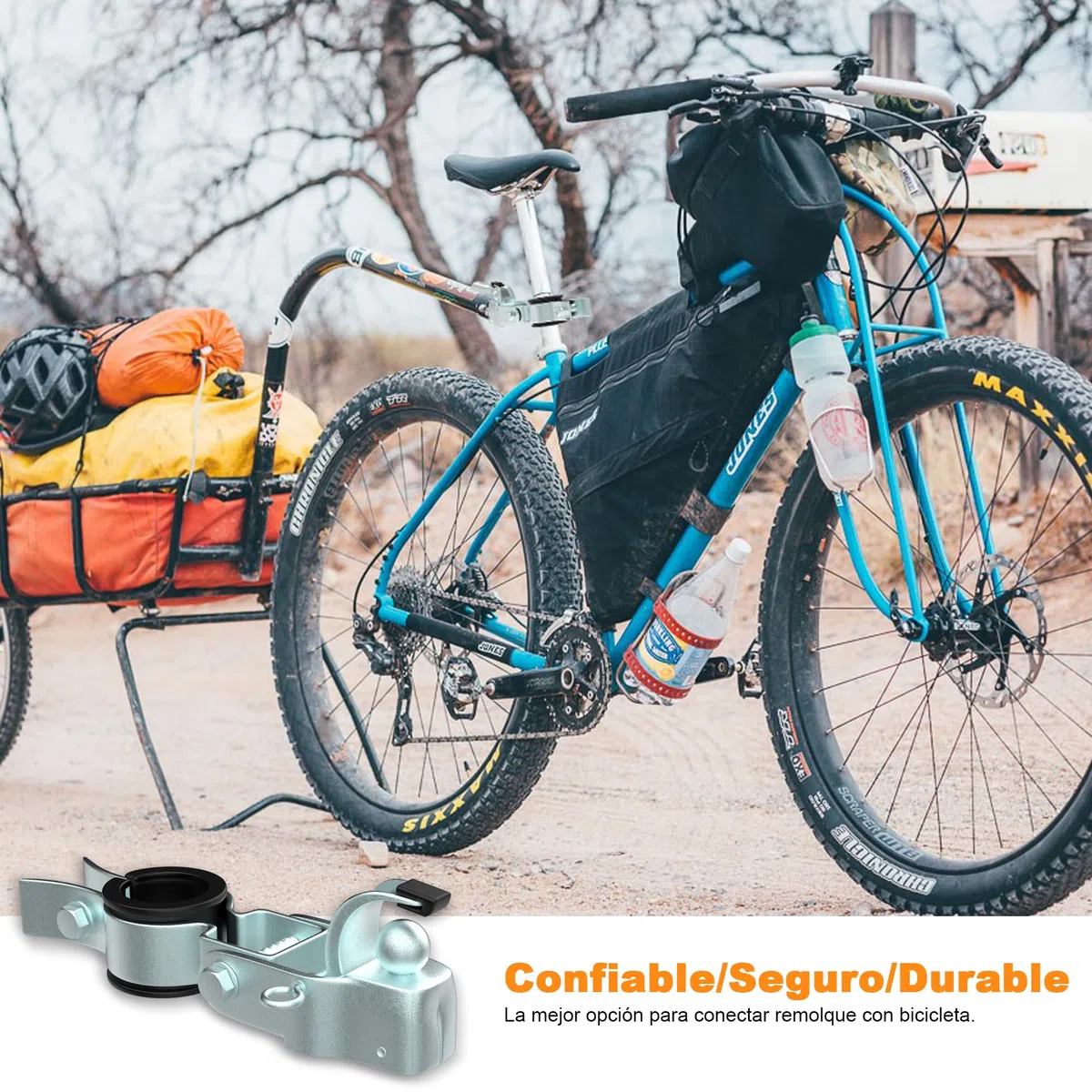 Enganche de Remolque para Bicicleta de Hierro Galvanizado, Conector de Remolque de Carga Universal para Cualquier Tija, para Transporte de Comestibles y Equipo de Camping