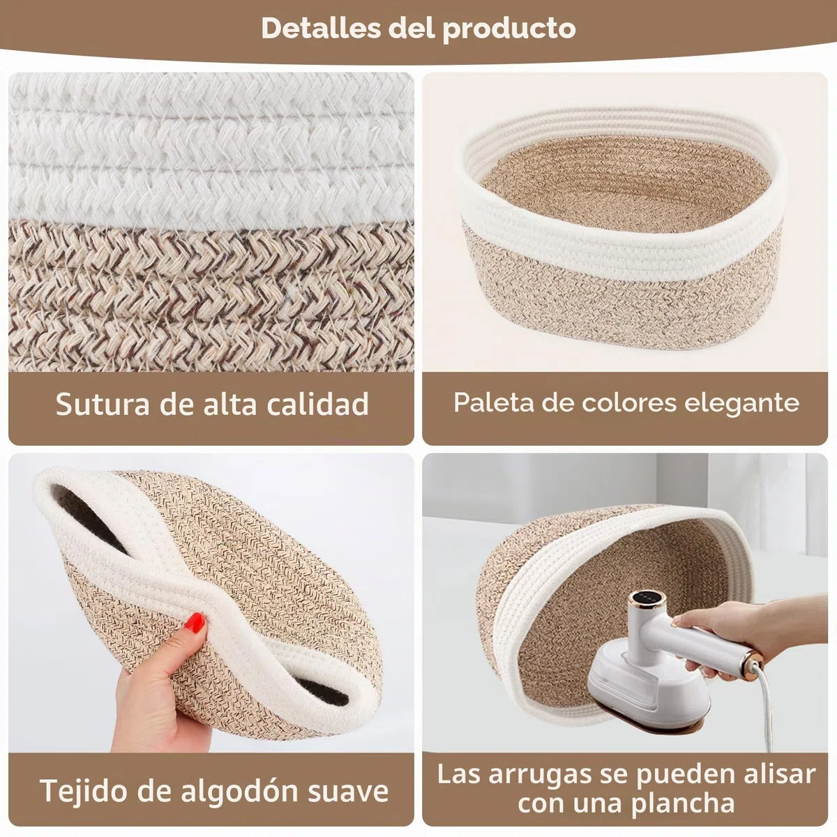 Juego de 4 Cestas Almacenaje Tejida con Cuerda de Algodón, Cesta de almacenamiento para niños Cesta Bebe Organizadoras, Cestas Organizadoras para Baño Juguetes, Cambiador