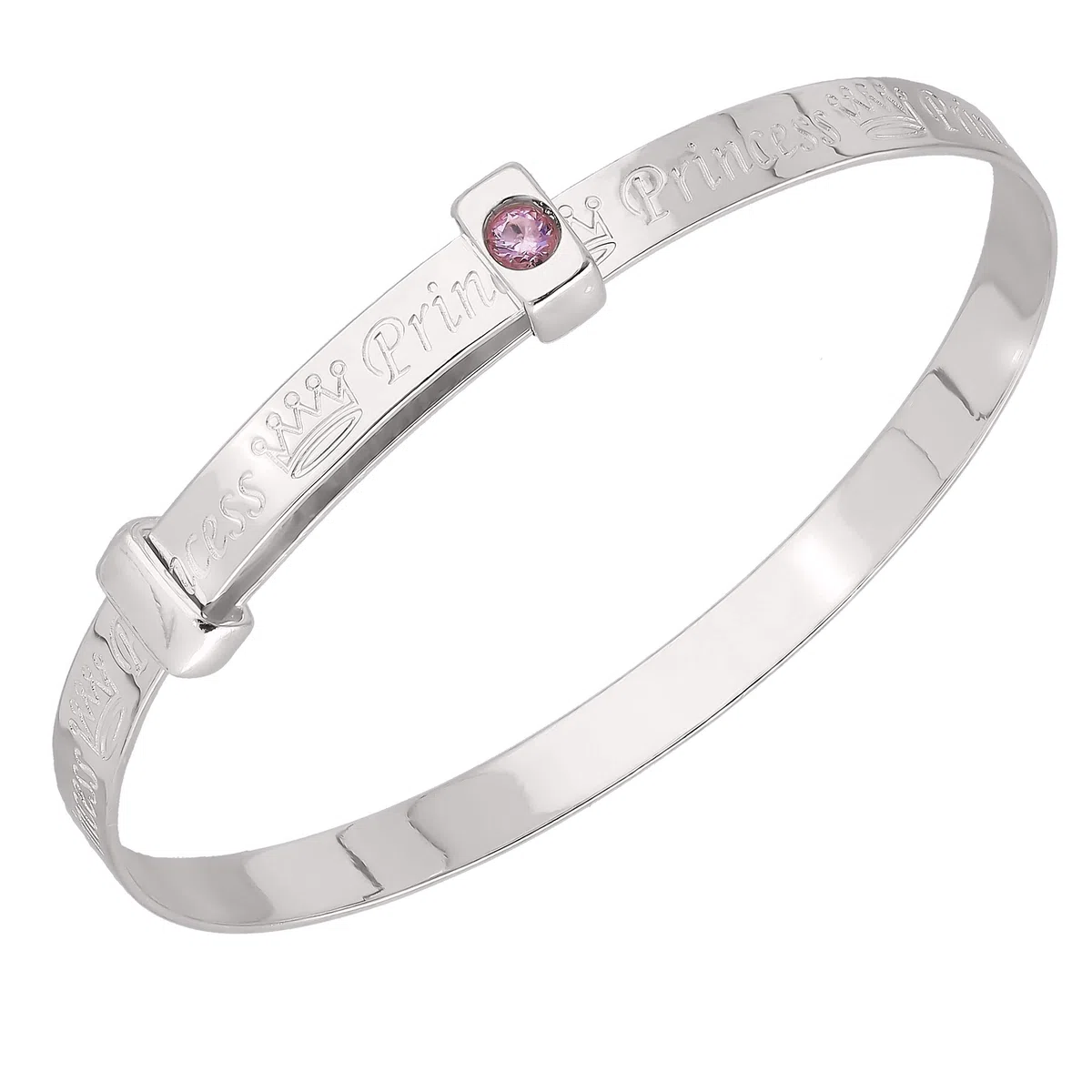 Pulsera de plata de ley con diseño de princesa para bautizo y cumpleaños, color rosa