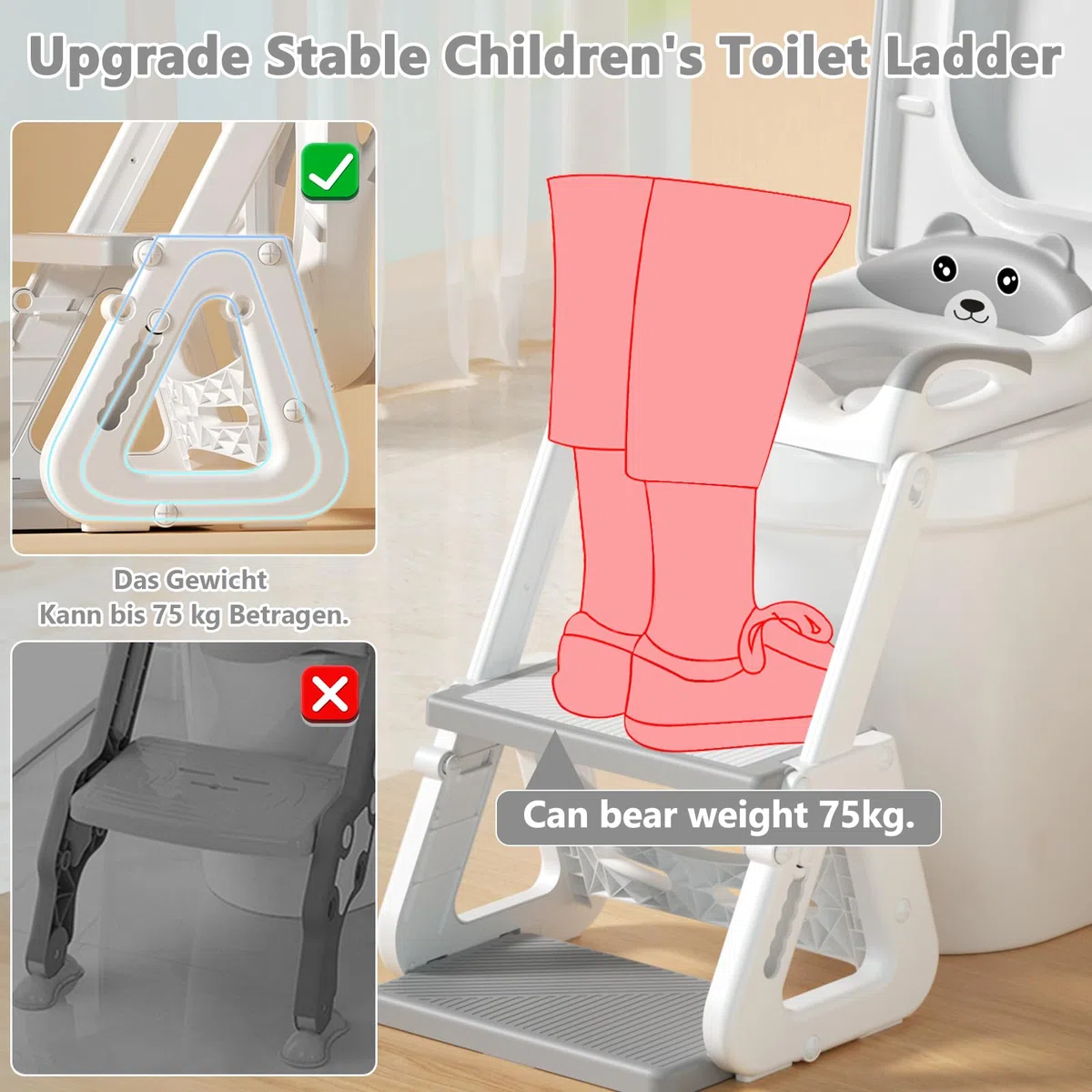 Adaptador WC Niños con Escalera,Reductor WC Niños,Adaptador Baño para Niños,Escalera WC para Niños,Ajustable,Plegable,PVC Cojín Acolchado,Antideslizante,para Inodoros en Forma de V, U o O