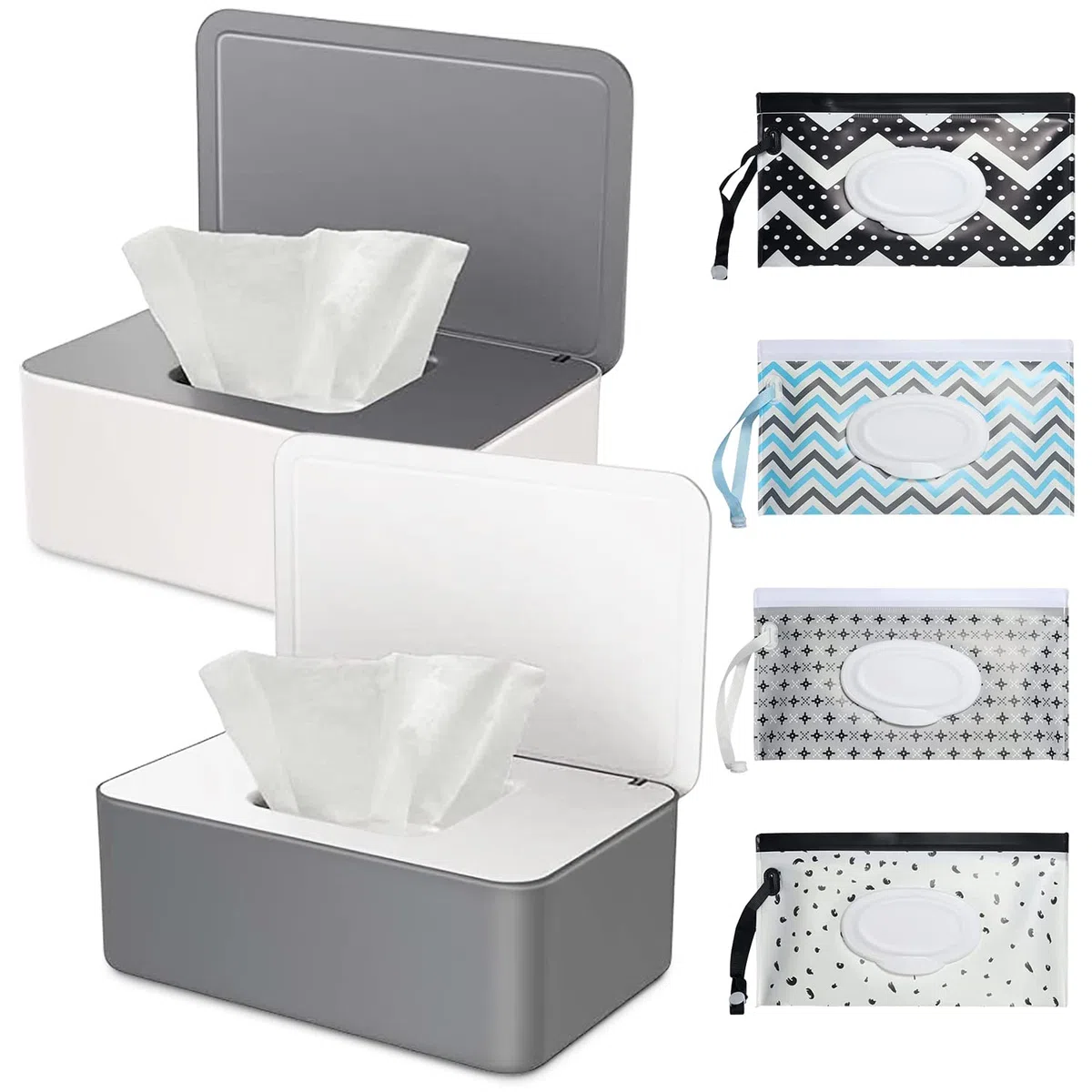 2 piezas caja para toallitas humedas y 4 piezas bolsa para toallitas húmedas, mantiene las toallitas húmedas, antideslizante, fácil de abrir y cerrar para el baño, habitación del bebé