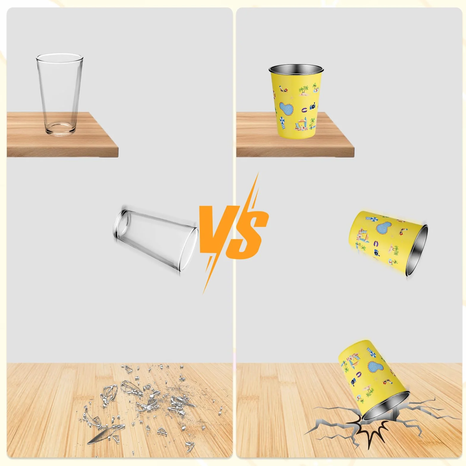 4 Piezas Vaso de Acero Inoxidable para Niños, 350ML Vaso Infantil, Set de Vasos Reutilizables, Copas de Camping Apilable para Niños y Niñas (Azul, Amarillo, Naranja, Rosa)