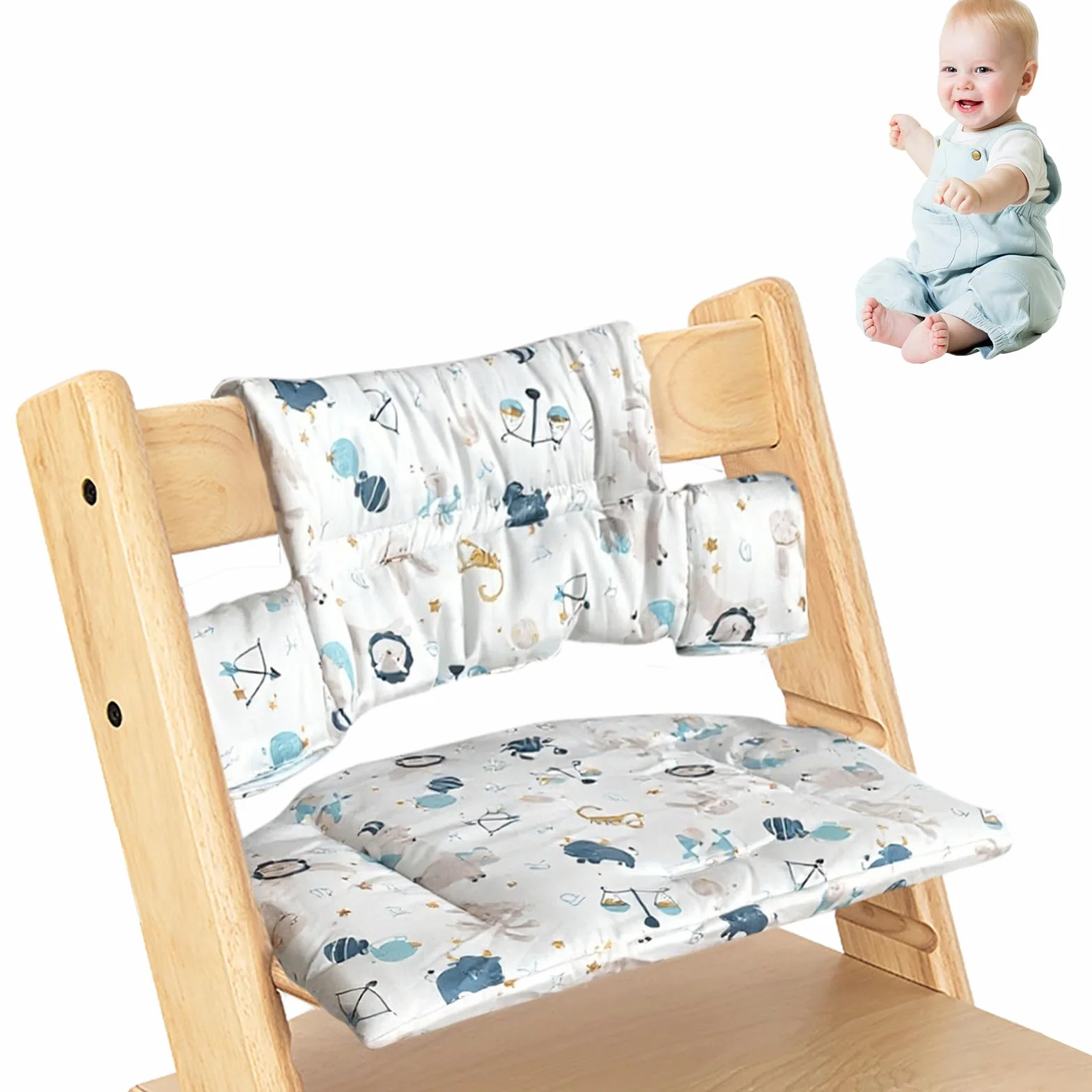 Juego de 2 cojines para trona Stokke Tripp Trapp, de algodón orgánico con revestimiento laminado resistente al agua, fácil de limpiar y extraíble, lavable a máquina (animales marinos)