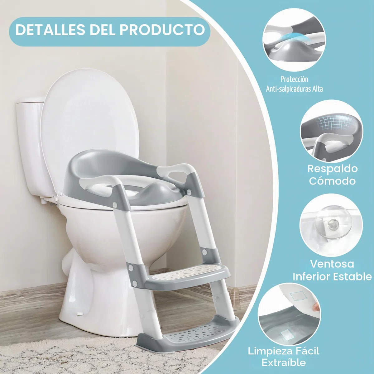 COOSEYA Adaptador Wc Niños, Infantil Asiento Inodoro, Reductor Wc Niños Plegable Antideslizante Cojín Suave A Prueba de Salpicaduras (Gris)
