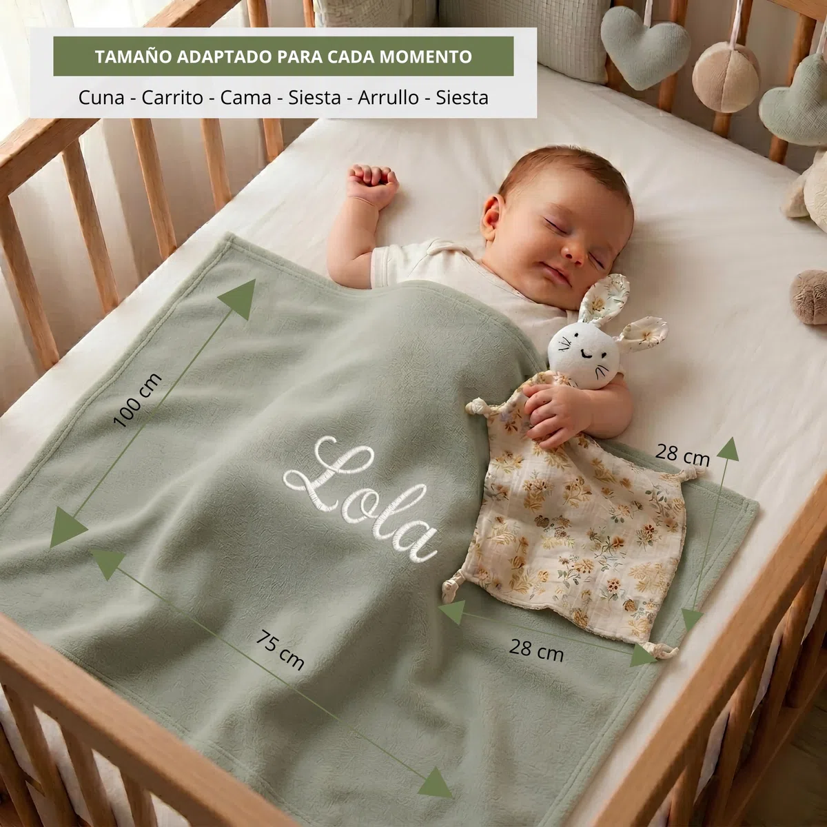 Manta Bebé Verano Personalizada Bordada con Nombre + Doudou 100% Algodón - Pack Regalo Recién Nacido Niño Niña - Set Extrasuave - Ligera Ideal para Verano - 100 x 75cm