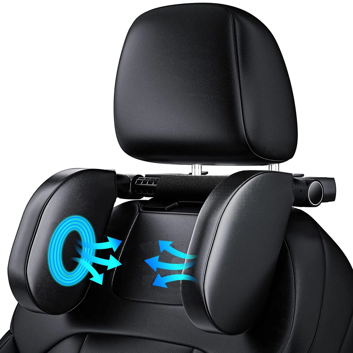 Reposacabezas Coche, Soporte para El Cuello Retráctil y Extraíble Almohada Gancho para Reposacabezas del Asiento del Coche, para Niños Adultos Soporte para La Cabeza (Negro, A05 PVC)