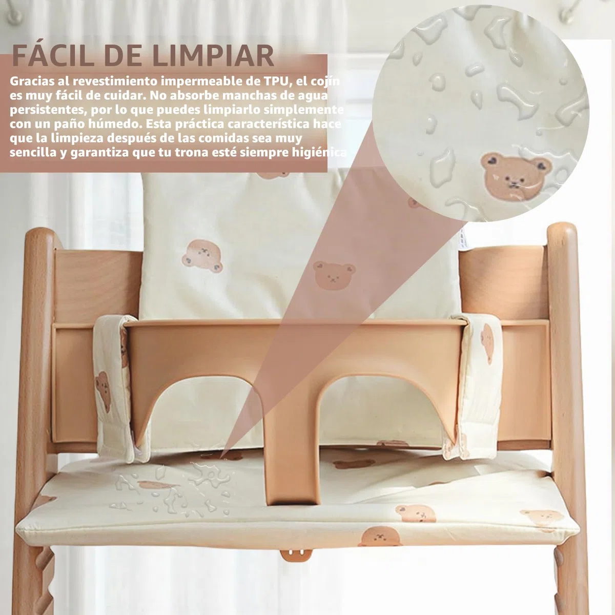 Cojín para trona Stokke Tripp Trapp: cojín para trona de bebé impermeable de 2 piezas, cojín para trona suave y extraíble para bebés, fácil de limpiar, fácil de pegar