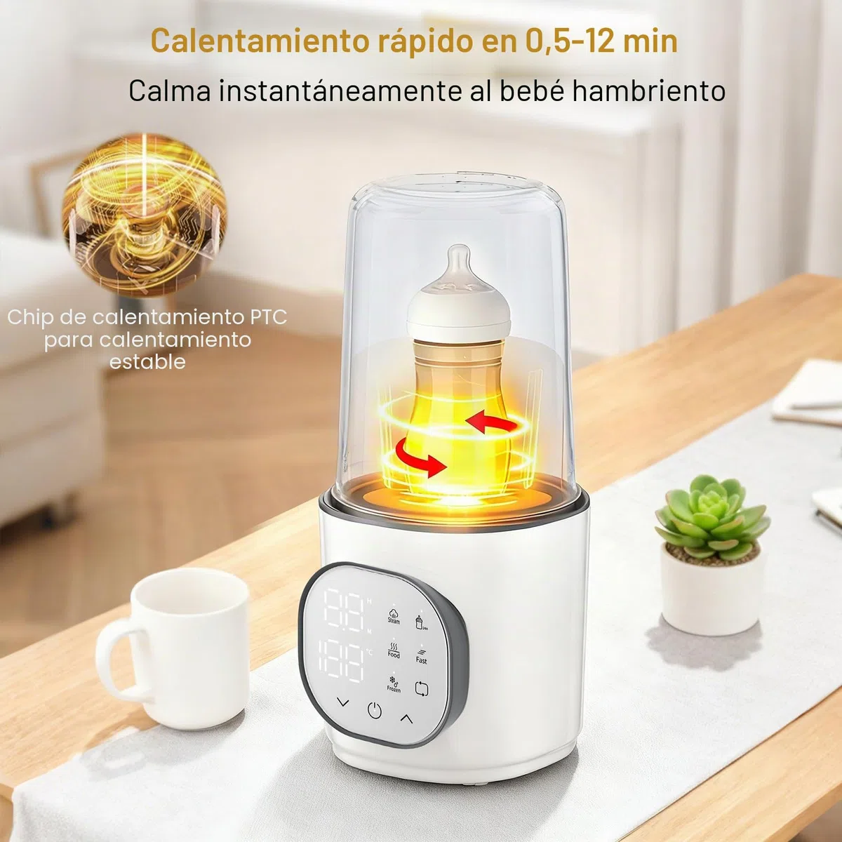 Calentador de biberones para bebé con cable con control preciso de la temperatura, calentador de biberones 9 en 1 con calentamiento rápido, apagado automático y compatibilidad universal con biberones