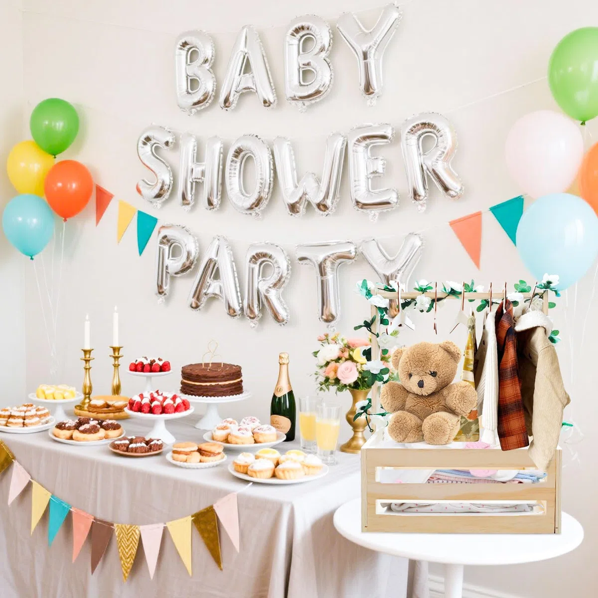 Cesta de madera para bebé, regalo con asa, cajas de baby shower, cesta de lavandería, recién nacidos, ducha, práctica caja de almacenamiento para niños y niñas, embarazo (color madera)