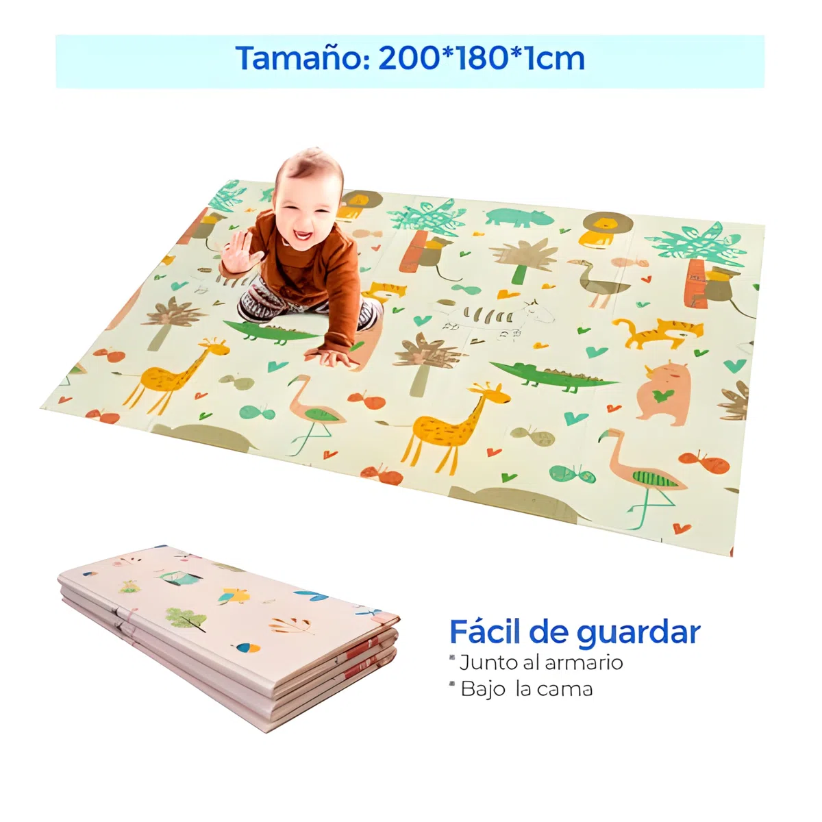 Edibaby, Alfombra Bebé Acolchada Plegable, Diseño Infantil, Colchoneta de Juegos para Suelo, Reversible, XPE, Tapete Baby Play Mat (Native | 200x180 | 1 cm)