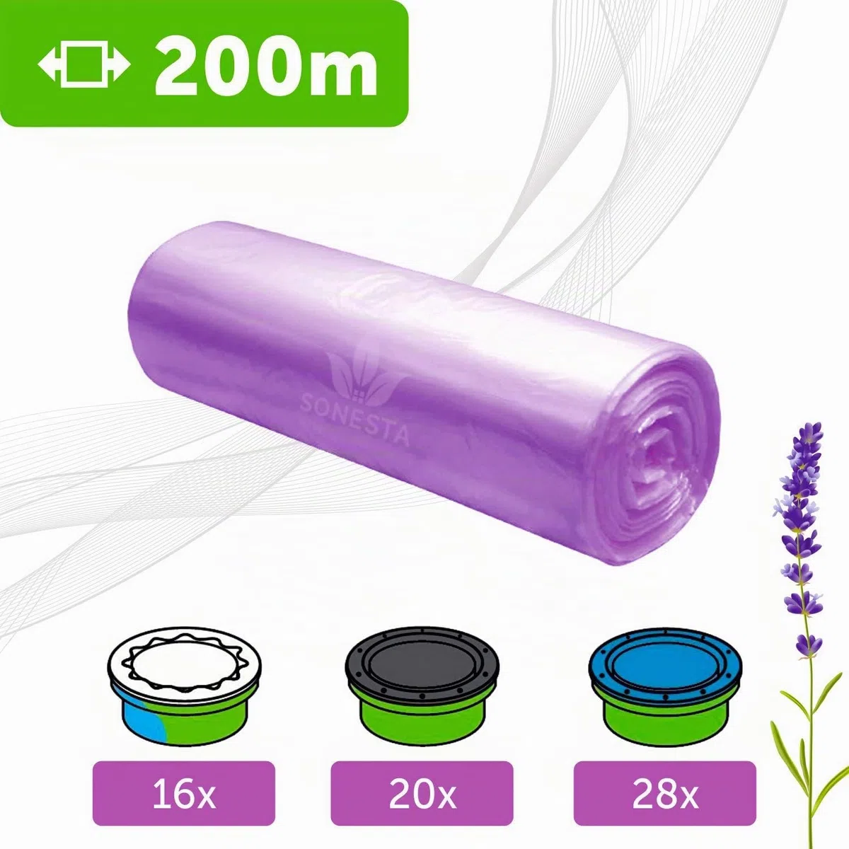 200m. ECO Recarga 100% compatible TEC, Twist & Click, Simplee | compatible Angel para Contenedor de Pañales | equivalente 20 recambios | Fragancia lavanda Anti olor +