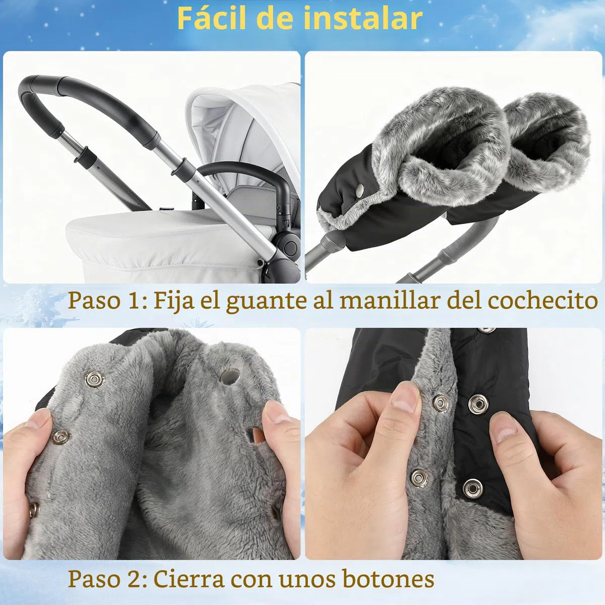 Guantes Carrito Bebé, Guantes Carro Bebe Inviernocon Forro de Felpa Interior, Invierno Protege Manos Guantes, Impermeable y Cortaviento Todos los Cochecitos Bicicleta Silla de Ruedas
