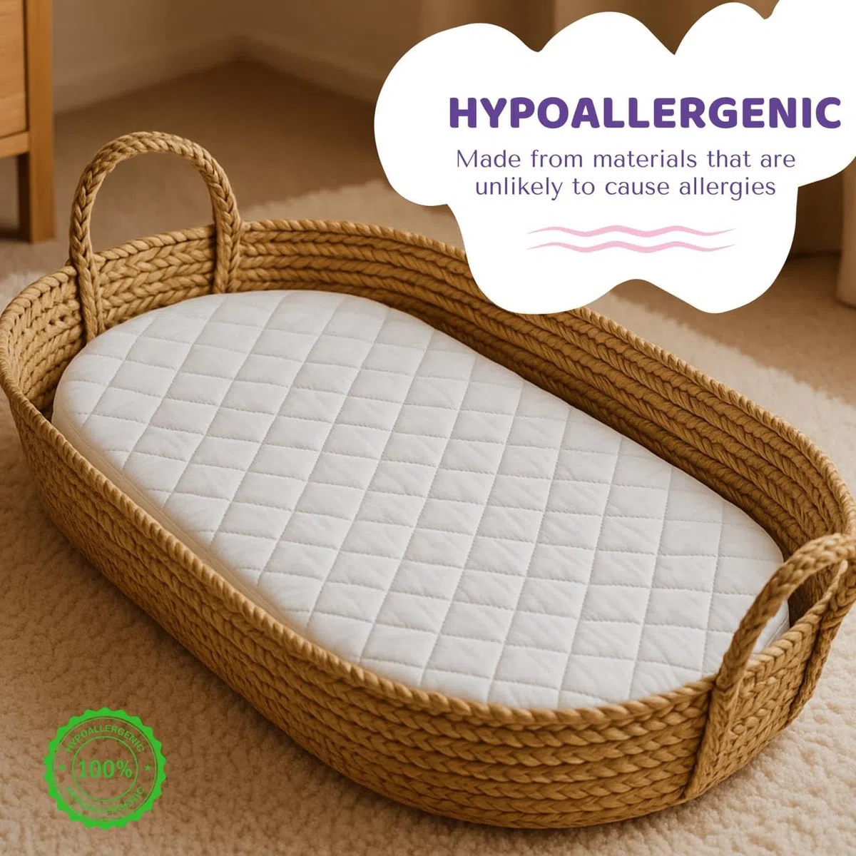 Crescent Textile Moisés - Colchón para cochecito de bebé, extra grueso, súper suave y nutritivo, colchón de espuma clásico, fácil de instalar para cochecito de bebé, cuna, moisés, forma ovalada (67 x