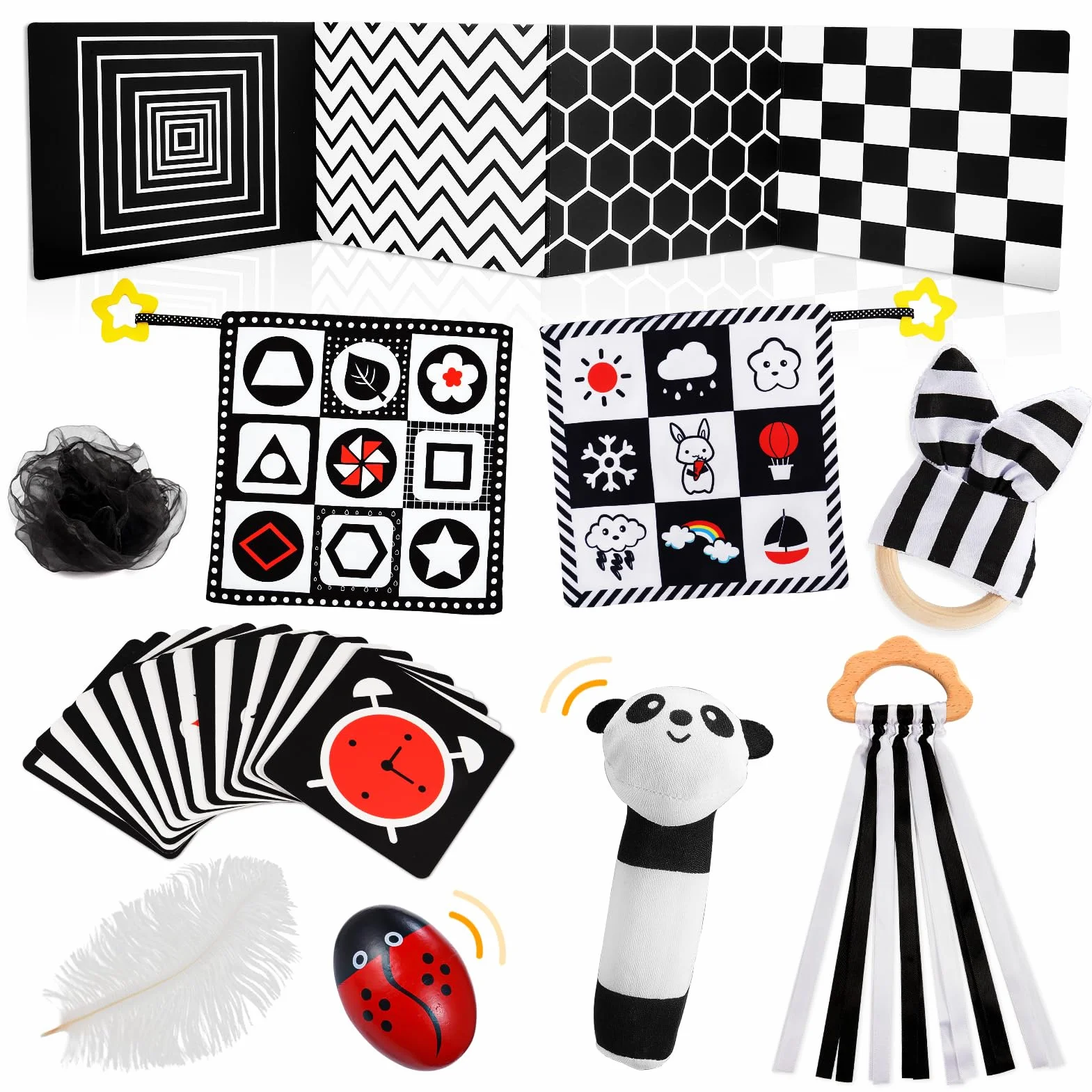 HappyKidsClub Set de Juguetes Blanco y Negro para Bebé, Juguetes Sensoriales Bebe - Regalos para Bebes Recien Nacidos