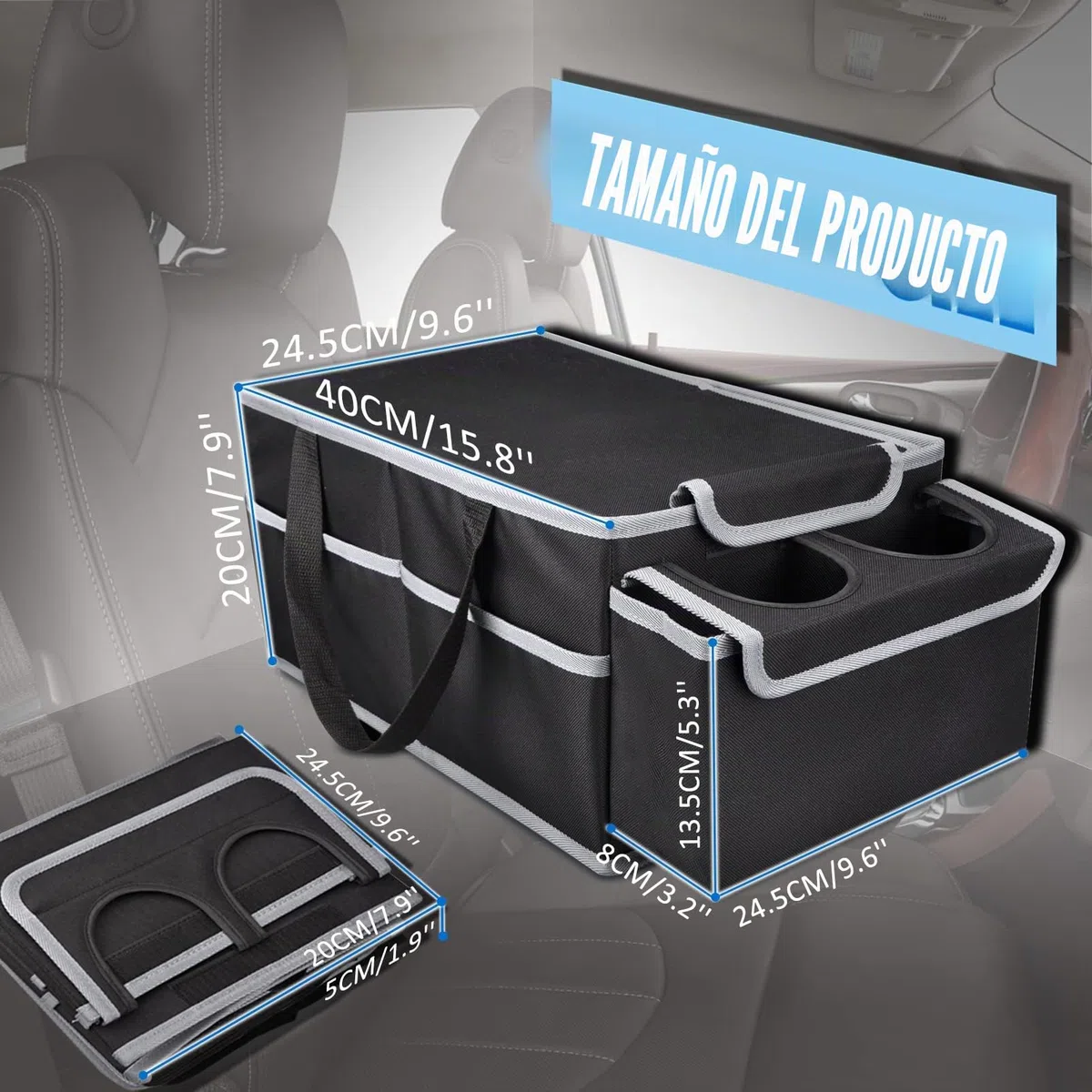 Organizador Coche para Asiento Delantero Trasero de Coche, Plegable Organizador de Asiento de Automóvil Varios Compartimentos, para Ropa, Juguetes y Suministros de Oficina (Negro)