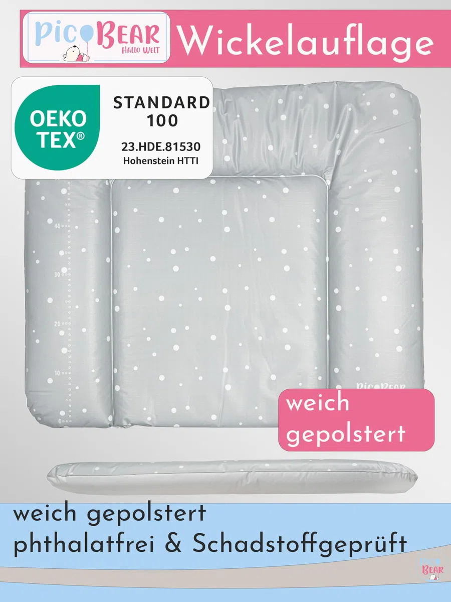 pic Bear Cambiador – alta calidad Oeko-Tex – Cambiador fácil de limpiar – Cojín cambiador – 85 x 72 cm – Puntos gris claro