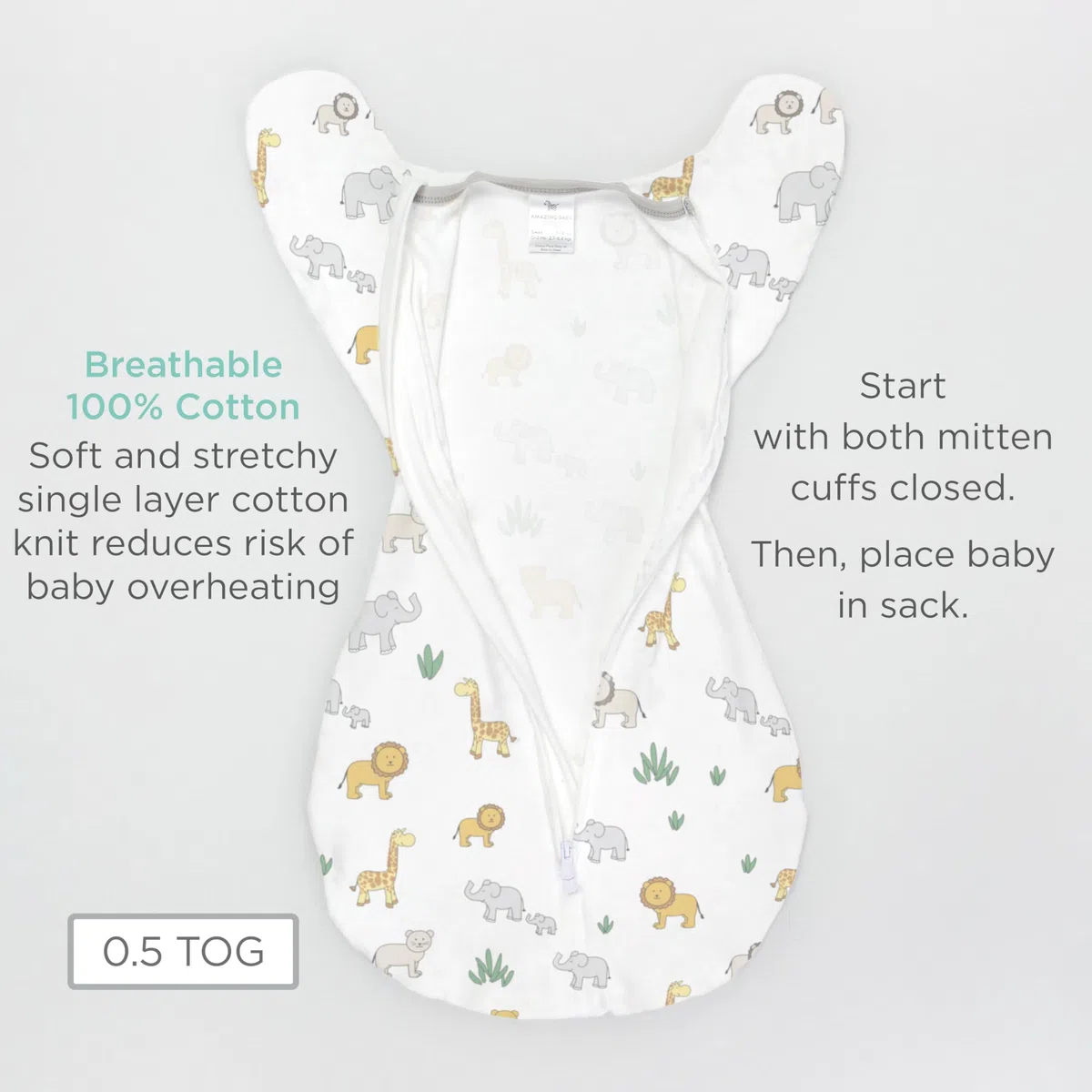 Amazing Baby Saco de Dormir Bebé y Saco de Arrullo de Transición, Arrullo Bebé Recién Nacido con Mangas Brazos Arriba y Puños Tipo Manopla, Manta Portátil, M, 3-6 Meses, Confetti
