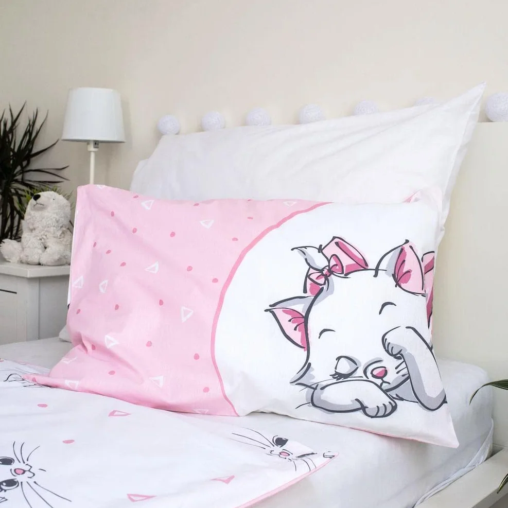 JFabrics Disney Aristogats - Juego de edredón y almohada para cuna de bebé, color rosa claro, juego de ropa de cama para niñas pequeñas, con increíble gato Marie