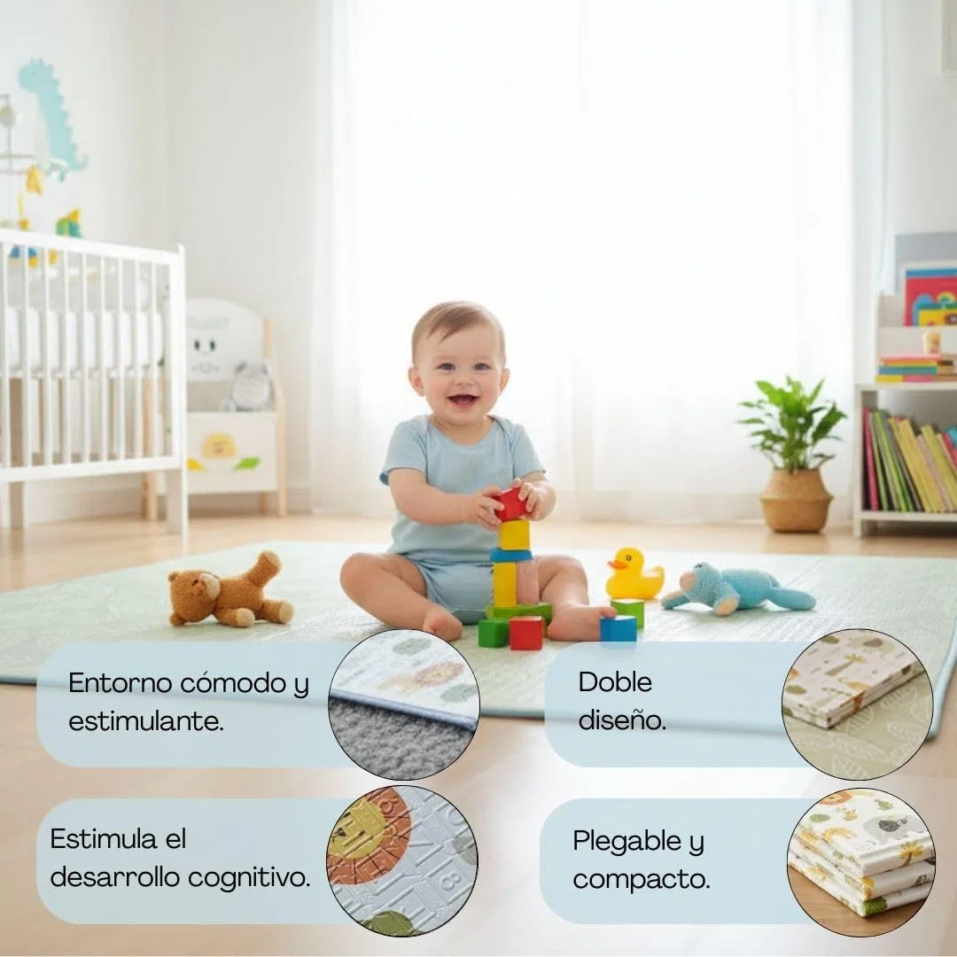 Alfombra de Bebé, Plegable, Extra Grande 200 x 150 cm, Impermeable, Acolchada 1 cm, Reversible, Diseño Educativo con Números y Abecedario, para Gatear y Jugar (Marrón/Animales)