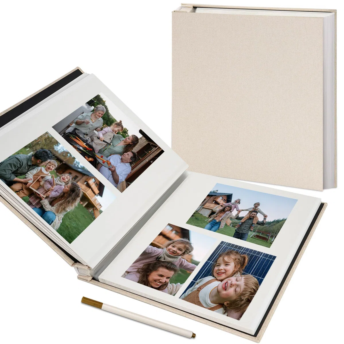 Vienrose Album Fotos Autoadhesivo 28x27 CM 40 Páginas Album de Fotos Para Pegar y Escribir Funda de Lino, Scrapbook para Boda Aniversario Baby Shower y Familia Con Bolígrafo Metálico
