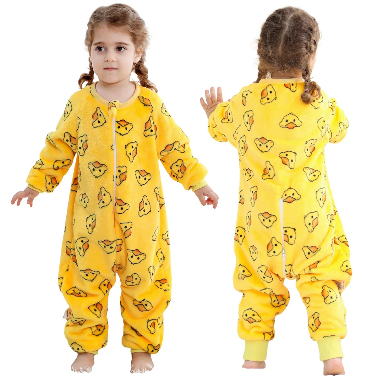 HAHASHOW Pijama Manta Niño Franela Saco De Dormir Con Pies Tog 2.5 Buzo Bebe Invierno Ropa Bebe Niña 3-4 Años, Patitos Dispersos