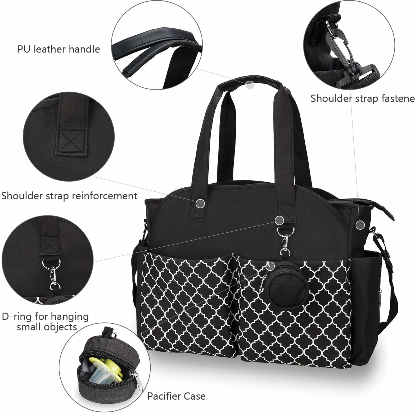 Bolso Cambiador Bebe, Pañaleras Gran Capacidad con Bolsa de Chupete para Bebés, Gran Bolso de Viaje, Bolsa Hospitalaria Multifunción para Maternidad (Negro)