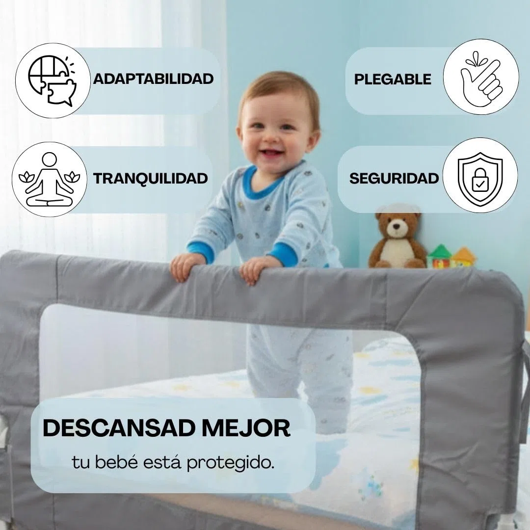 Barandilla de Seguridad para Cama 180 cm | 10 Alturas Ajustables | Panel Transparente | Sistema Plegable para Bebés y Niños | Protección Anticaídas Compatible con Todos Colchones (Gris, 180cm)