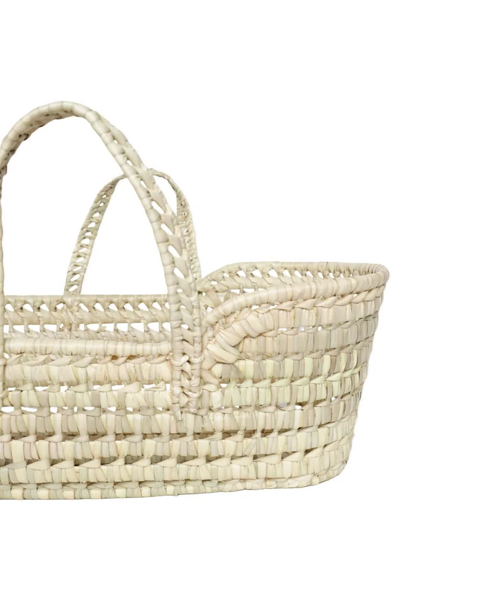 Capazo Bebe Mimbre Artesano de Palma Natural para Muñecos, Bebé Reborn y Decoración Infantil – Hecho a Mano con Asas Jugar y Decorar -Capazo Infantil Mediano