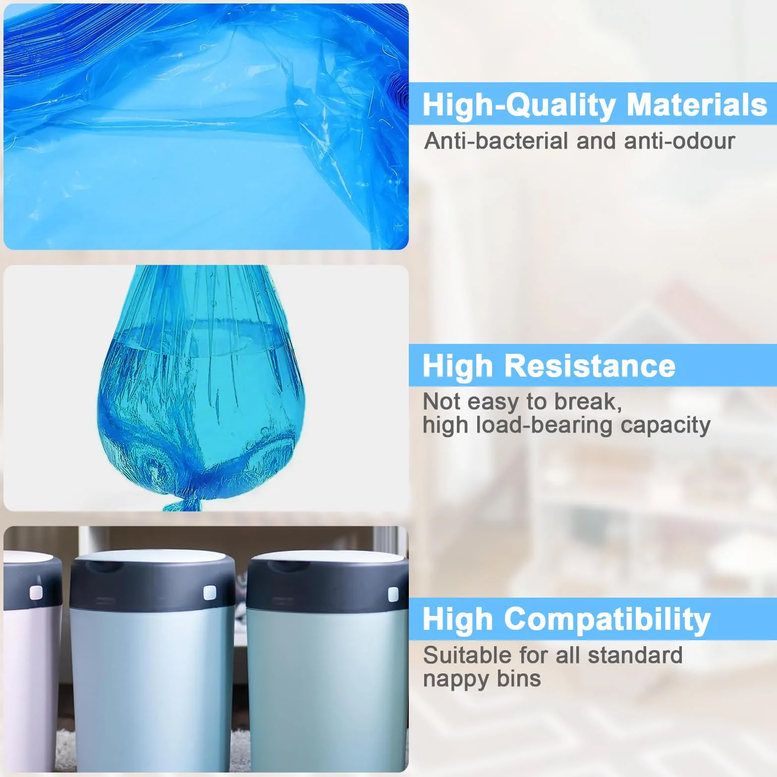 12 Unidades para Cubos de Pañales, Recambio para Cubos de Pañales Compatibles con Tommee Tippee, Angelcare, Cubo de Pañales Octogonal, LitterLocker, 6.5M