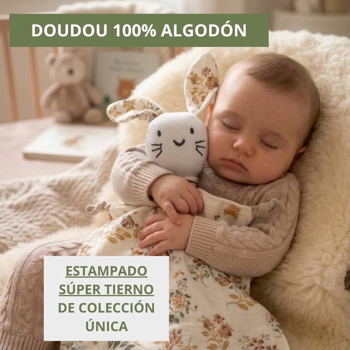 Manta Bebé Verano Personalizada Bordada con Nombre + Doudou 100% Algodón - Pack Regalo Recién Nacido Niño Niña - Set Extrasuave - Ligera Ideal para Verano - 100 x 75cm