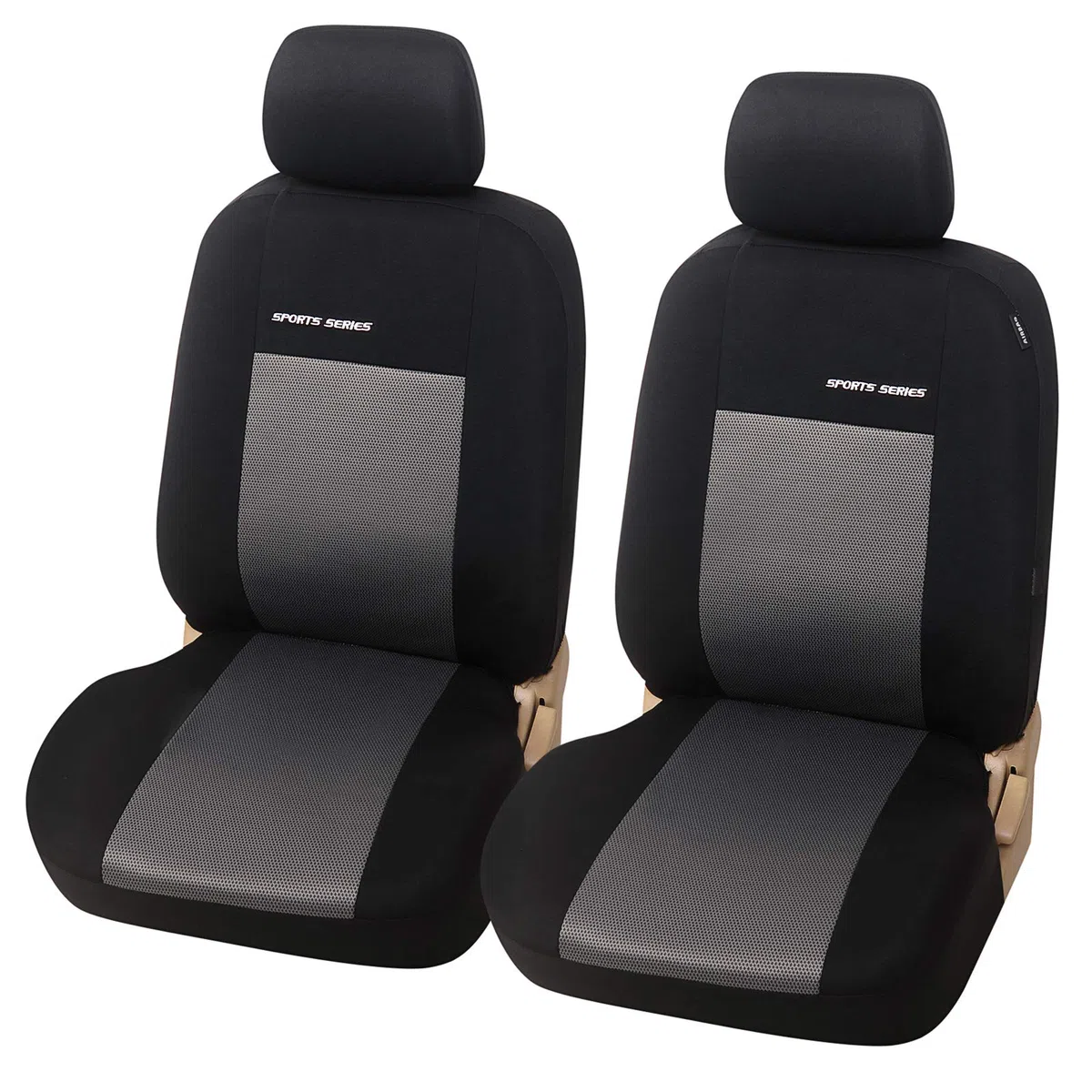 eSituro Clásicas Juego de 2 Fundas para Asientos de Coche Universal Cubreasiento Indivudual para Furgonetas Delanteros con Reposacabezas Tela Gris Claro/Negro SCSC017234F