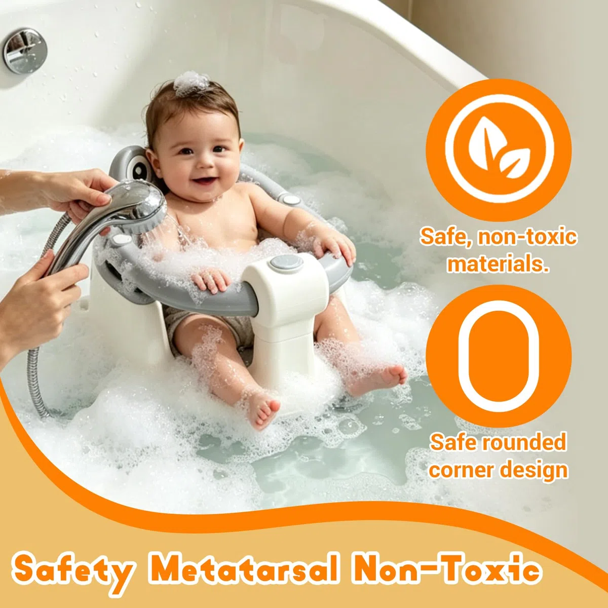 Asiento de Baño para Bebés desde 6 Meses, Diseño Antideslizante con 4 Ventosas Resistentes para Máxima Estabilidad, Construcción Portátil & Segura para Ducha o Bañera, Bebés