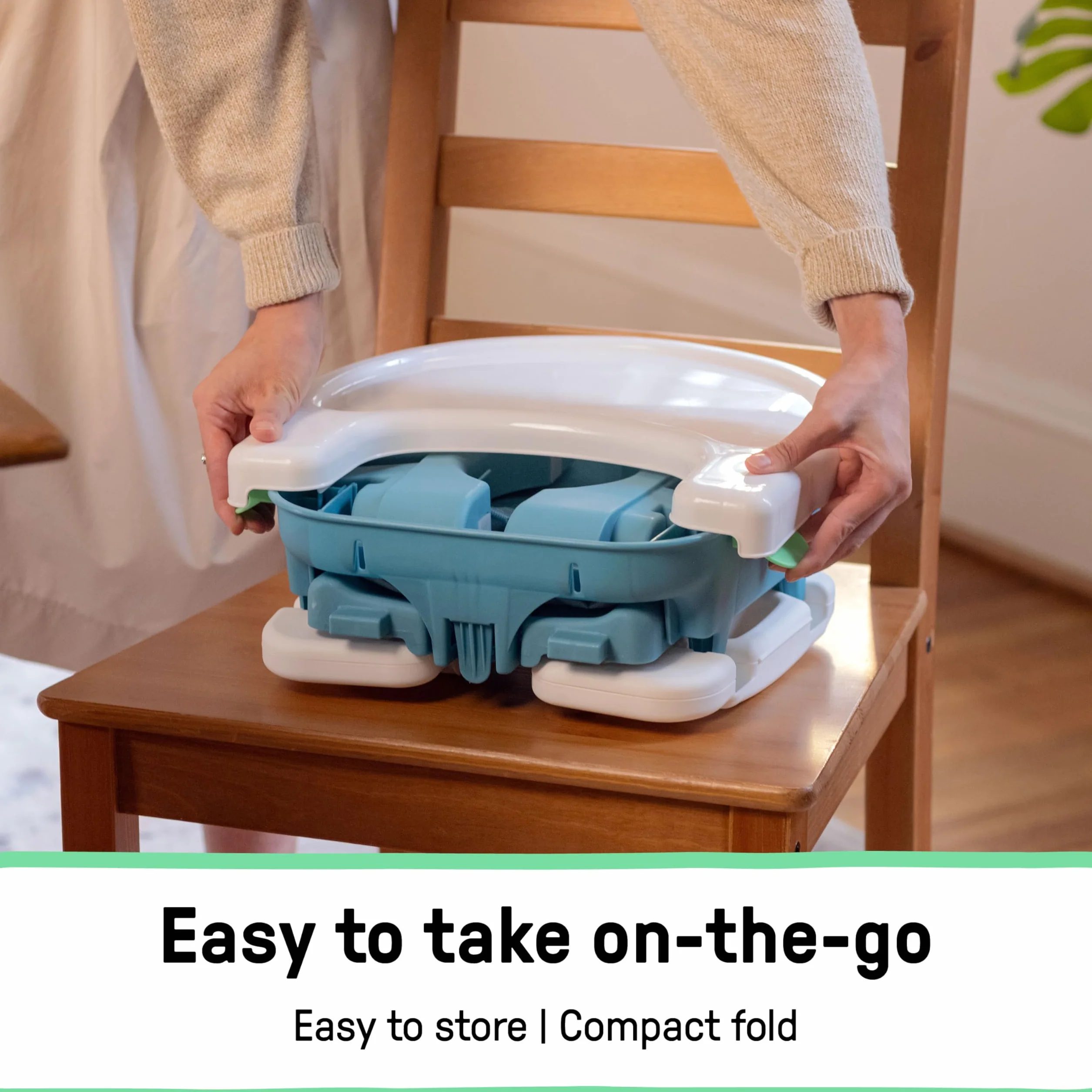 Ingenuity, Trona Portátil Bebé Deluxe Comfort Folding Baby Booster Seat - Altura Ajustable - Acolchado - Teal - 6M-3Y