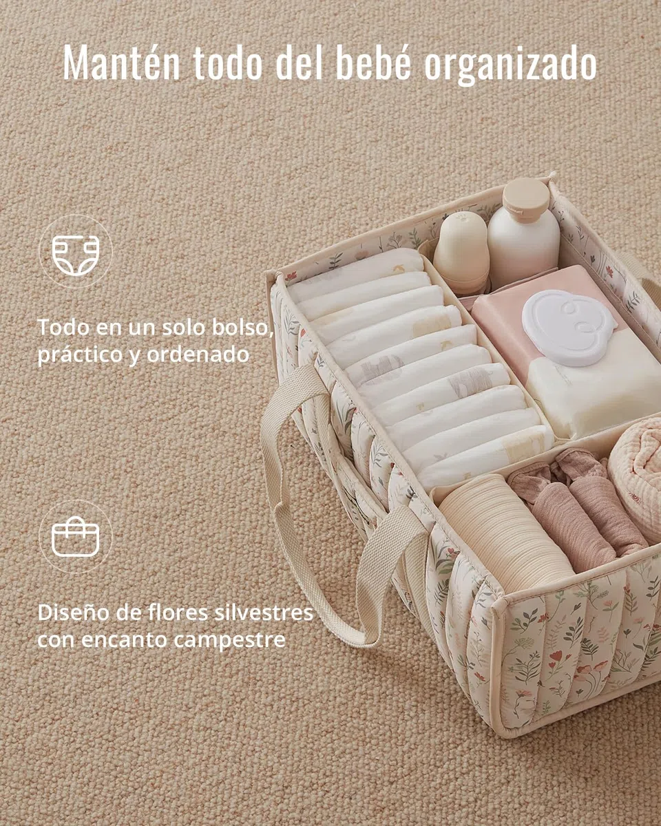 Blissful Diary Organizador de cambiador para bebé, Cesta de Almacenamiento Elegante para Necesidades de Recién Nacidos y Estación de Pañales, Regalo de Baby Shower, Beige Floral