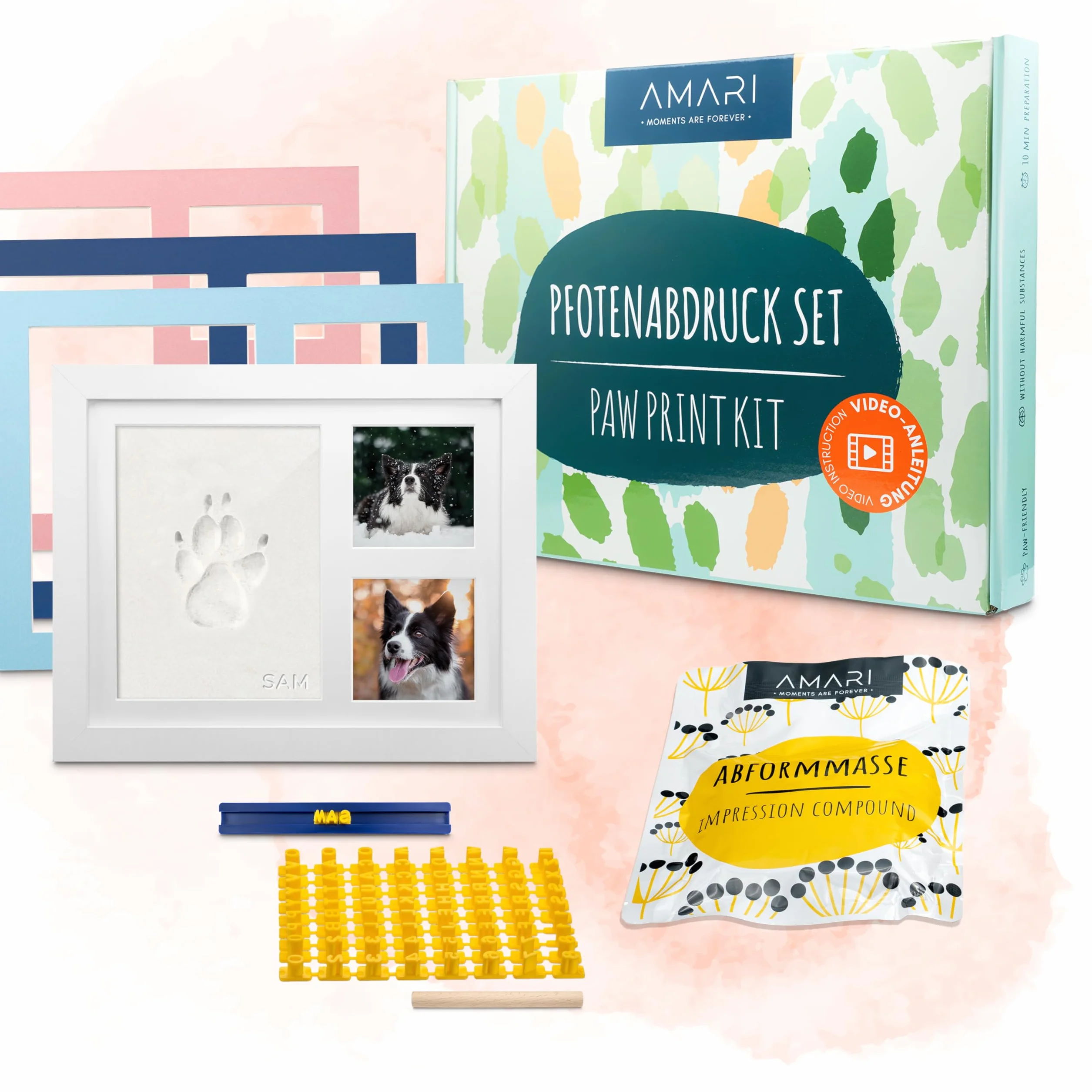 Amari Juego de impresión de huellas de animales con letras, números y marcos de fotos – Juego de impresión de huellas de perro gato regalo para dueños de perros, marco de fotos
