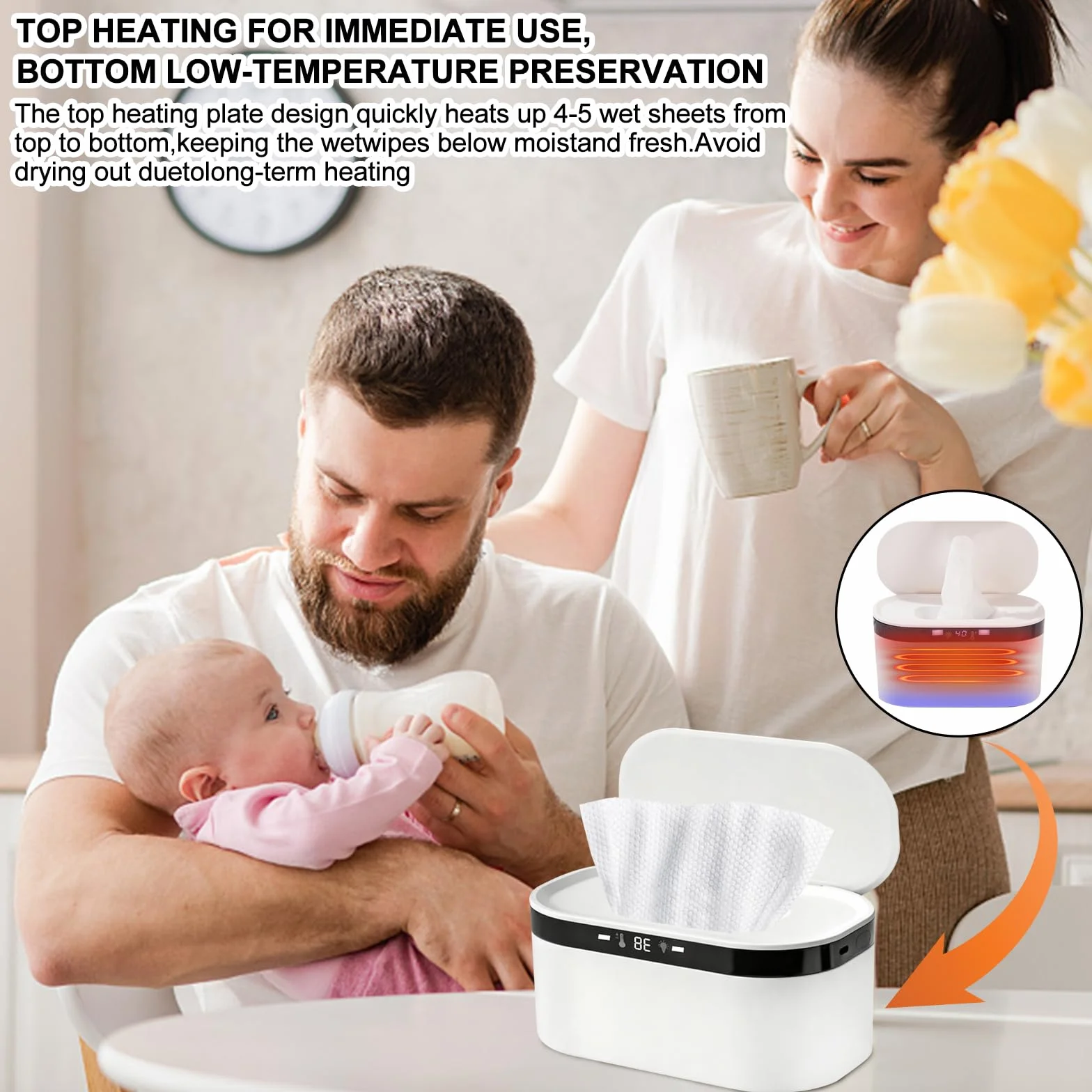 Calentador de Toallitas Húmedas, 3 Niveles de Calor, Alentamiento Rápido, USB, USB Calentador de Toallitas Humedas para Bebe, Viajes