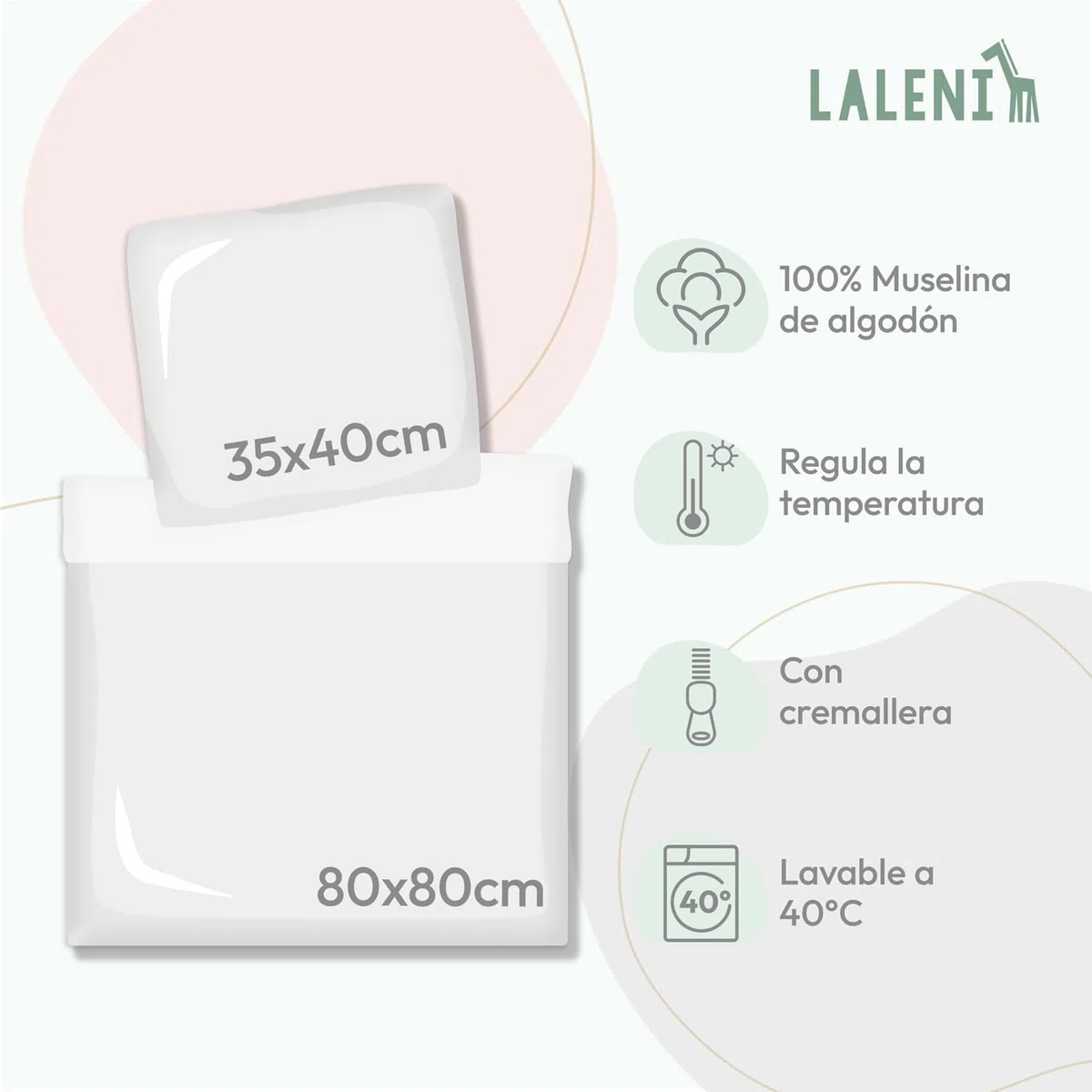 Laleni Funda Nórdica para cuna, Sabanas y Funda de Almohada Certificadas Oeko-Tex, 80x80 cm, 35x40 cm, Color Marrón
