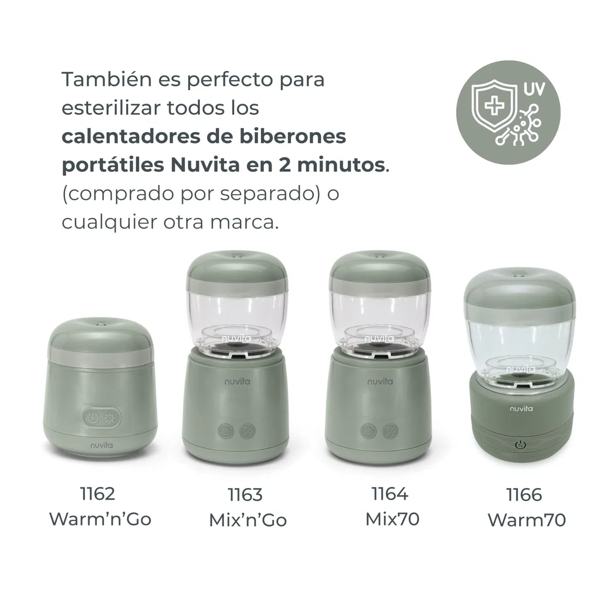 Nuvita 1556 | MellyPlus Esterilizador Portátil UV Ultravioleta para Chupete, Protectores de Pezones, Tetinas y Biberones | Desinfectante 99.9% de gérmenes y bacterias | Sin BPA | Sage Green