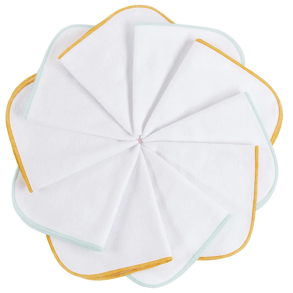 mimaDu - Juego de 10 paños de muletón para bebé, algodón Öko-Tex, 25 x 25 cm, toallitas reutilizables suaves para piel sensible - Toallitas reutilizables en oro/menta