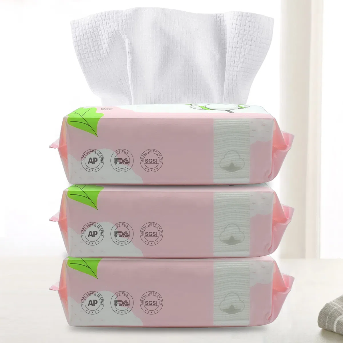 Toallitas secas 100% algodón estadounidense, suaves para maquillaje y piel sensible (paquete de 3, 180 unidades)